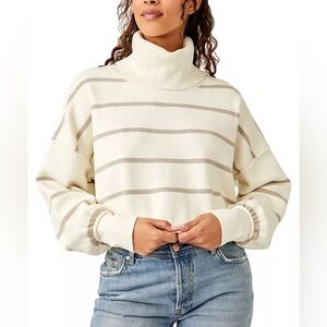 NWT FREE PEOPLE Paulie Turtleneck Long-Sleeve Sweater Moonbeam Combo XL